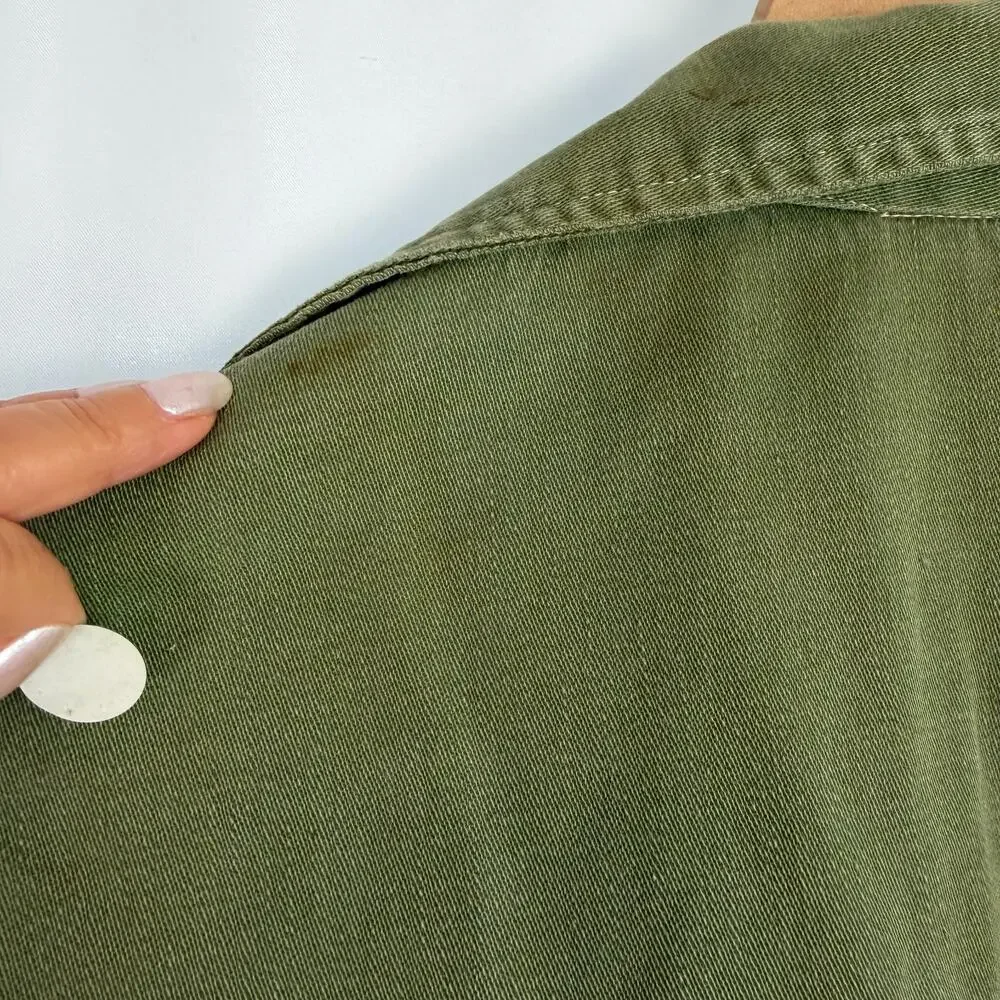 Vintage US Air Force Uniform Shirt Khaki Green Est Size Mens Small Patches READ